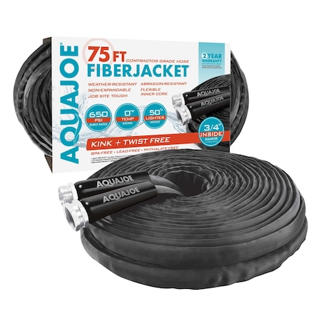 Aqua Joe Non-Expanding Kink-Free Contractor Grade FiberJacket Hose | 75-Ft | 3/4-in | 650-PSI BURST AJFJH75-34-CTR-BLK